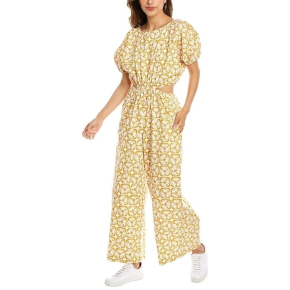 Rebecca Taylor Floral Wide Leg Poplin Jumpsuit in Lattice Fleur Honey Combo 0 - Picture 15 of 15